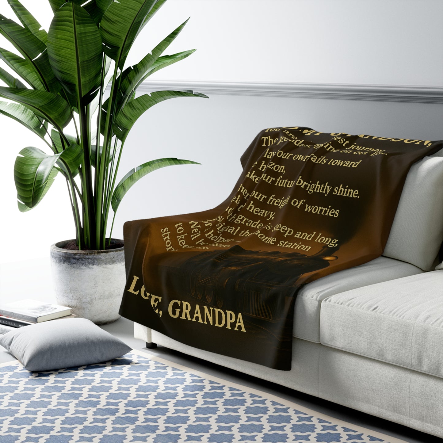 To My Grandson from Grandpa - Warmth of Love Sherpa Fleece Blanket Design 01