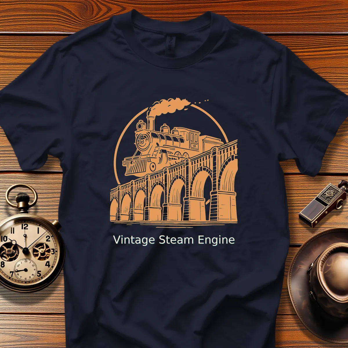 Vintage Steam Locomotive Art - Riverbend Express (Design 04) | Retro Railroad T-Shirt