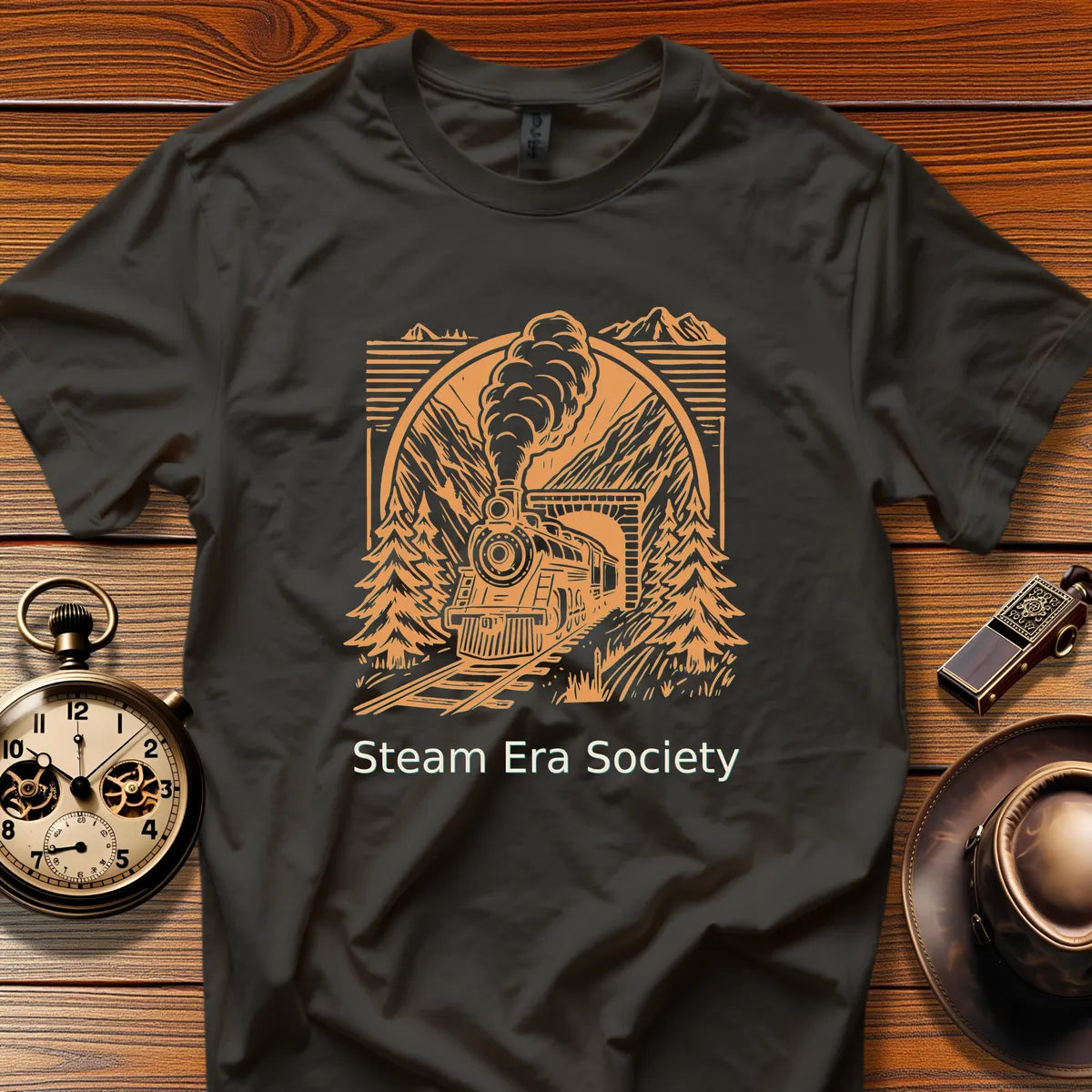 Vintage Steam Locomotive Art - Mountain Crest (Design 12) | Retro Railroad T-Shirt