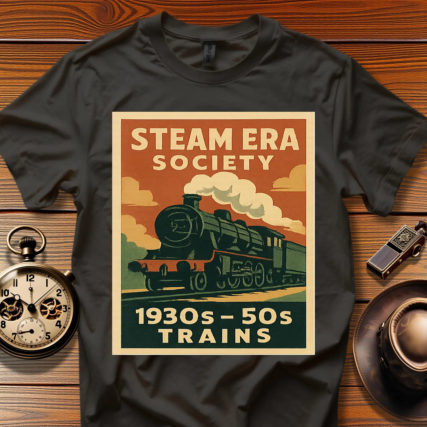 Steam Era Society™ Vintage Train Tee (1930s–50s) Design 01